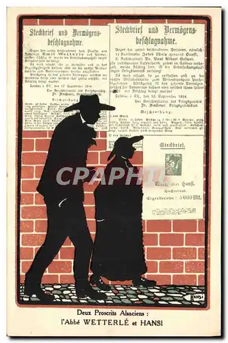 Cartes postales Fantaisie Illustrateur Hansi Alsace Deux proscrits alsaciens L&#39abbe Wetterle et Hansi TOP