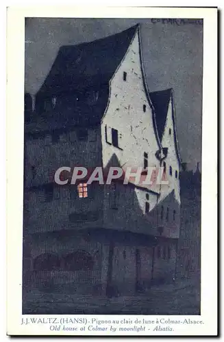 Cartes postales Fantaisie Illustrateur Hansi Alsace Pignon au clair de lune a Colmar Alsace