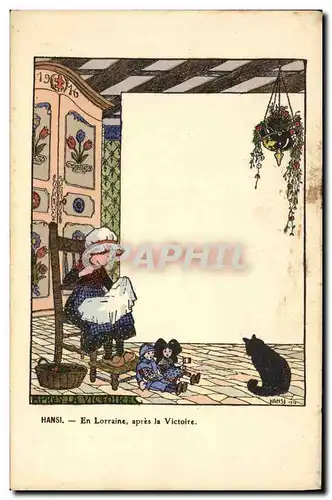 Cartes postales Fantaisie Illustrateur Hansi Alsace En Lorraine apres la victoire Chat poupee Alsace Militaria