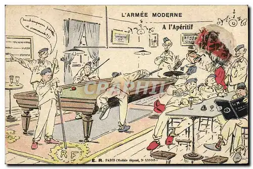 Ansichtskarte AK Billard Armee moderne A l&#39aperitif Militaria