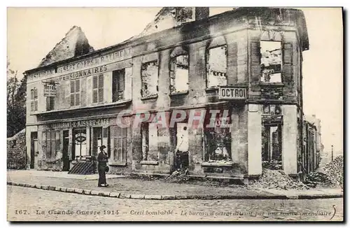 Cartes postales Billard Creil bombarde Le bureau d&#39octroi detruit par une bombe incendiaire Militaria