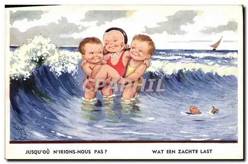 Ansichtskarte AK Fantaisie Illustrateur Enfants Plage