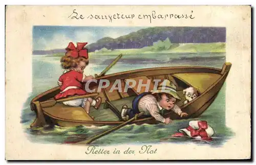 Cartes postales Fantaisie Illustrateur Enfants Barque Bateau