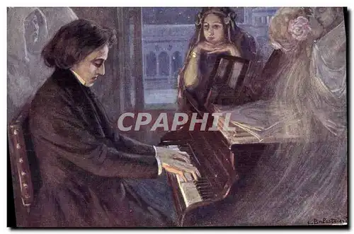 Cartes postales Balestrieri Chopin composant Les Preludes