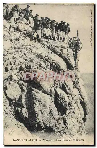 Cartes postales Militaria Chasseurs alpins Dans les Alpes manoeuvres d&#39une piece de montagne