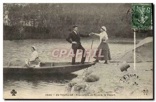 Ansichtskarte AK Folklore En Touraine Promenade en riviere le depart Barque Bateau