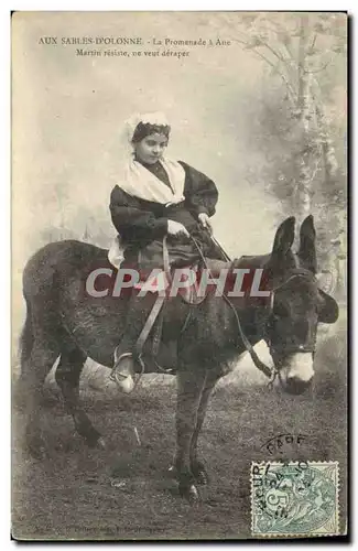 Cartes postales Folklore Aux Sables d&#39Olonne La promenade a ane Martin resiste Mule Ane