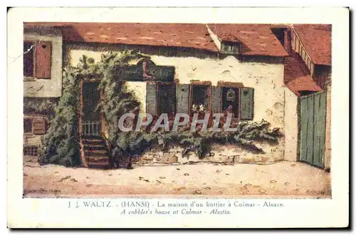 Cartes postales Fantaisie Illustrateur Waltz Hansi La maison d&#39un bottier a Colmar Alsace