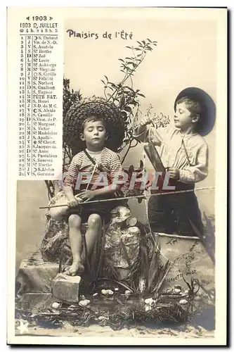 Cartes postales Calendrier Juillet 1903 Plaisirs de l&#39ete Jeux Enfants