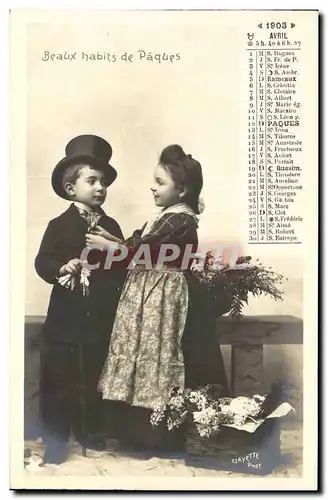 Cartes postales Calendrier Avril 1903 Beaux habits de Paques Enfants Jeux