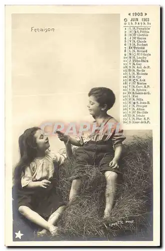 Cartes postales Calendrier Juin 1903 Enfants Fenaison