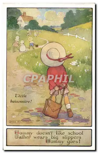 Cartes postales Fantaisie Illustrateur Enfant L&#39ecole buissonniere