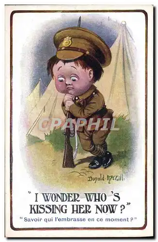 Cartes postales Fantaisie Illustrateur Donald Mc Gill Enfant Militaria