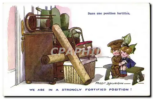 Ansichtskarte AK Fantaisie Illustrateur Fred Spurgin Enfants Dans une position fortifiee Militaria