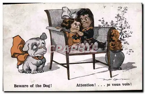 Ansichtskarte AK Fantaisie Illustrateur Enfants Beware of the dog ! Chien