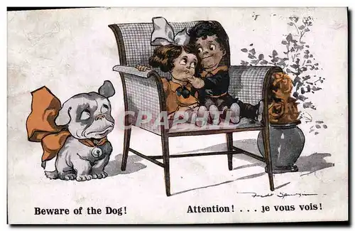 Cartes postales Fantaisie Illustrateur Enfants Beware of the dog ! Chien