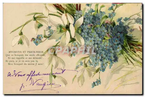 Cartes postales Fantaisie Fleurs Myosotis et Perce Neige