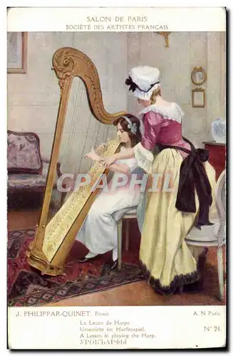 Cartes postales Salon de Paris Philippar Quinet La lecon de harpe