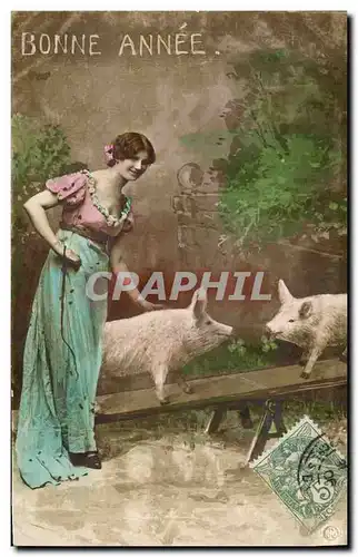 Cartes postales Cochon Porc Femme Bonne annee