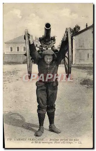 Cartes postales Militaria Chasseurs alpins Artilleur portant une piece de 80 en montagne