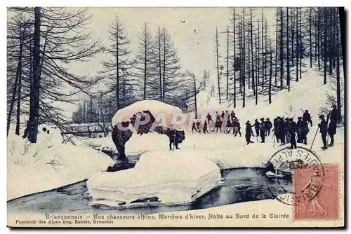 Cartes postales Militaria Chasseurs alpins Brianconnais Nos chasseurs alpins Marches d&#39hiver Halte au bord de