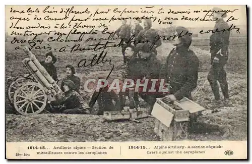 Ansichtskarte AK Militaria Chasseurs alpins Artillerie alpine Section de mitrailleuses contre les aeroplanes