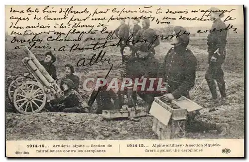 Cartes postales Militaria Chasseurs alpins Artillerie alpine Section de mitrailleuses contre les aeroplanes
