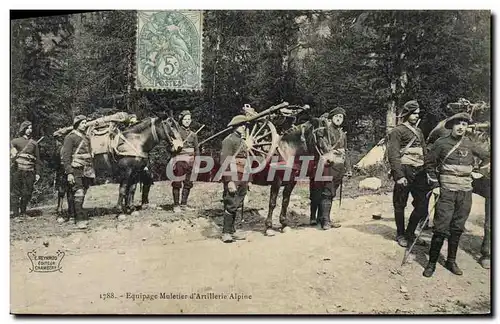 Cartes postales Militaria Chasseurs alpins Equipage muletier d&#39artillerie alpine Ane Mule