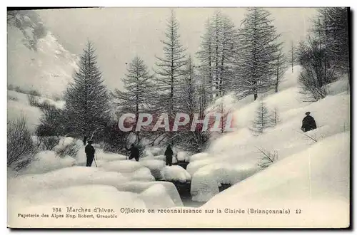 Cartes postales Militaria Chasseurs alpins Marches d&#39hiver Officiers en reconnaissance sur la Clairee Brianco