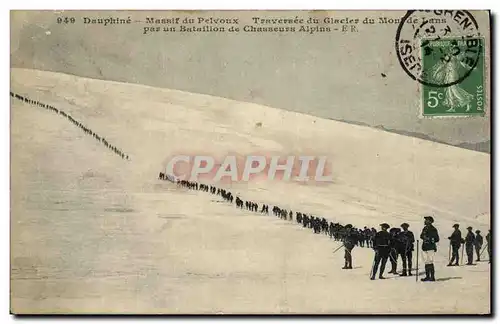 Cartes postales Militaria Chasseurs alpins Dauphine Massif du Pelvoux Traversee du glacier du Mont de Lans par u