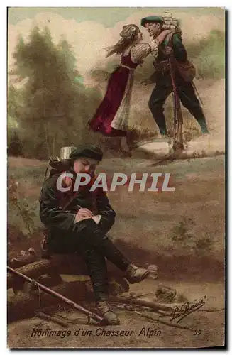 Cartes postales Militaria Chasseurs alpins Hommage Femme Alsace