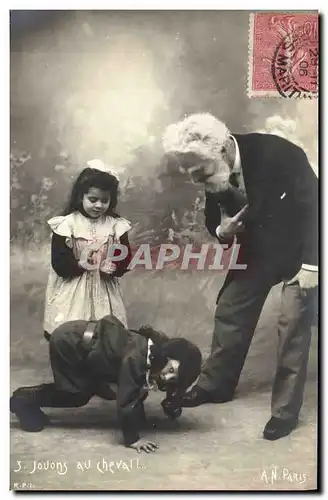 Cartes postales Enfants Jouons au cheval