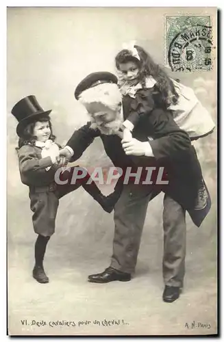 Cartes postales Enfants Deux cavaliers pour un cheval