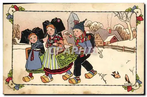 Cartes postales Fantaisie Illustrateur Hansi Alsace Enfants