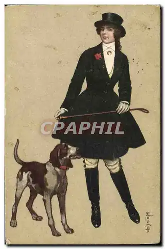 Cartes postales Fantaisie Illustrateur Colombo Femme Chien