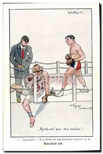 Cartes postales Fantaisie Illustrateur Knocked out Boxe Kapout Militaria