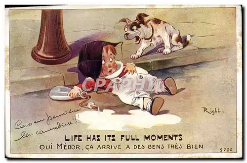 Ansichtskarte AK Fantaisie Illustrateur Enfant Life has its full moments Chien