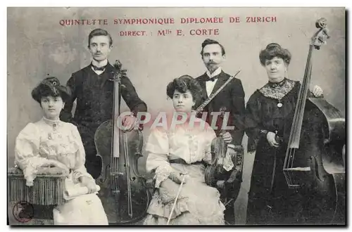 Cartes postales Quintette symphonique diplomee de Zurich Suisse Mlle E Corte Violoncelle Contrebasse