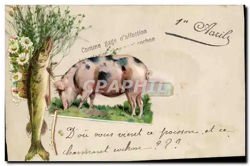 Ansichtskarte AK Cochon Porc Poisson 1er Avril