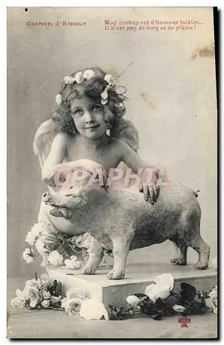 Cartes postales Cochon Porc Enfant Ange