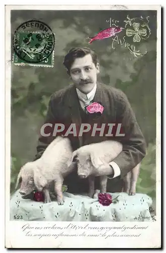 Cartes postales Cochon Porc Homme