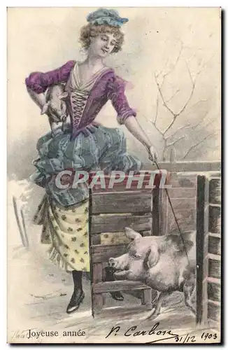 Cartes postales Cochon Porc Femme Joyeuse annee