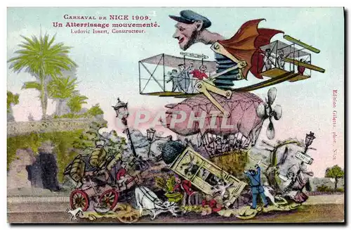 Cartes postales Cochon Porc Carnaval de Nice 1909 Un atterrissage mouvemente Avion Aviation