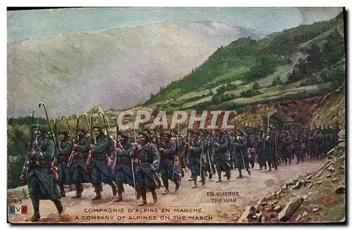 Cartes postales Militaria Chasseurs alpins Compagnie d&#39alpins en marche