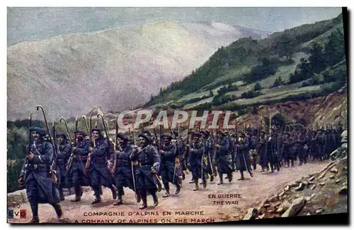 Cartes postales Militaria Chasseurs alpins Compagnie d&#39alpins en marche