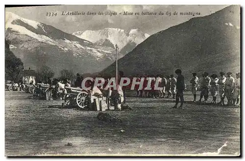 Cartes postales Militaria Chasseurs alpins L&#39artillerie dans les Alpes Mise en batterie du 65 de montagne