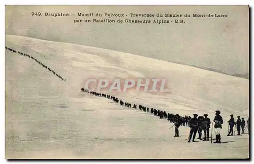 Ansichtskarte AK Militaria Chasseurs alpins Dauphine Massif du Pelvoux Traversee du glacier du Mont de Lans par u