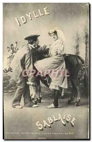 Cartes postales Folklore Idylle Sablaise Ane mule