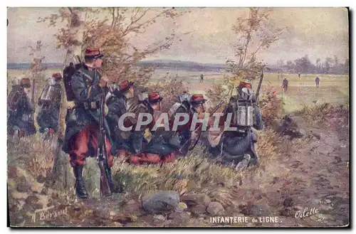 Cartes postales Fantaisie Illustrateur Infanterie de ligne Militaria