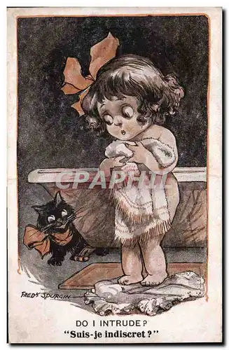 Cartes postales Fantaisie Illustrateur Fred Spurgin Enfant Chat Chaton